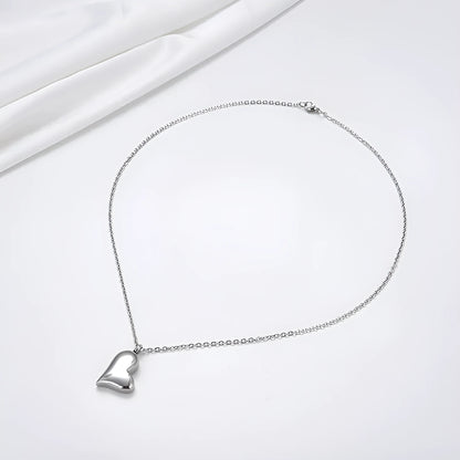 Silver curved 23mm peach heart pendant stainless steel necklace with 51cm + 5cm adjustable chain