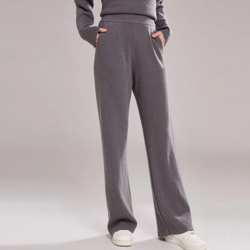 Women's cashmere fabric leggings in five colours showing stitching construction and thick material