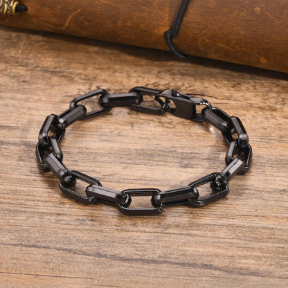 Titanium steel men's bracelet with square chain design in steel colour finish