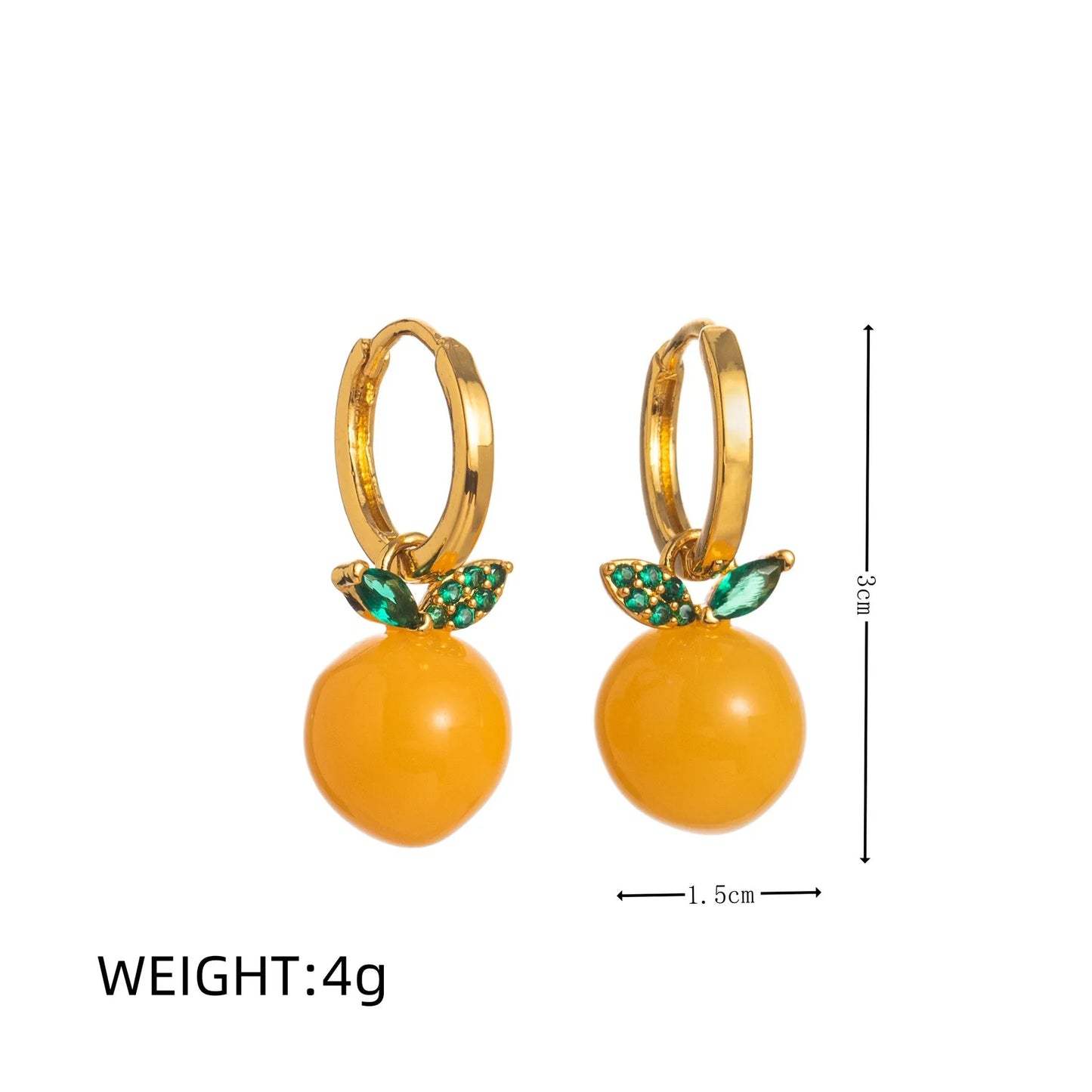 Gold plated copper earrings with detailed fruit and vegetable designs in seven colours.