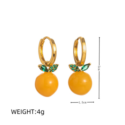 Gold plated copper earrings with detailed fruit and vegetable designs in seven colours.