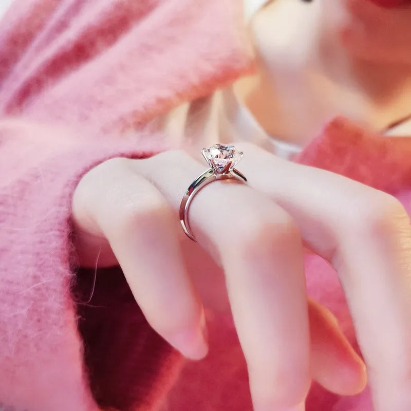 Zircon ring with six-claw inlaid setting for women, white gold plated over white copper base, available in eight sizes from UK size 4 to 11, geometric shape design with electroplated finish for regular wear occasions
