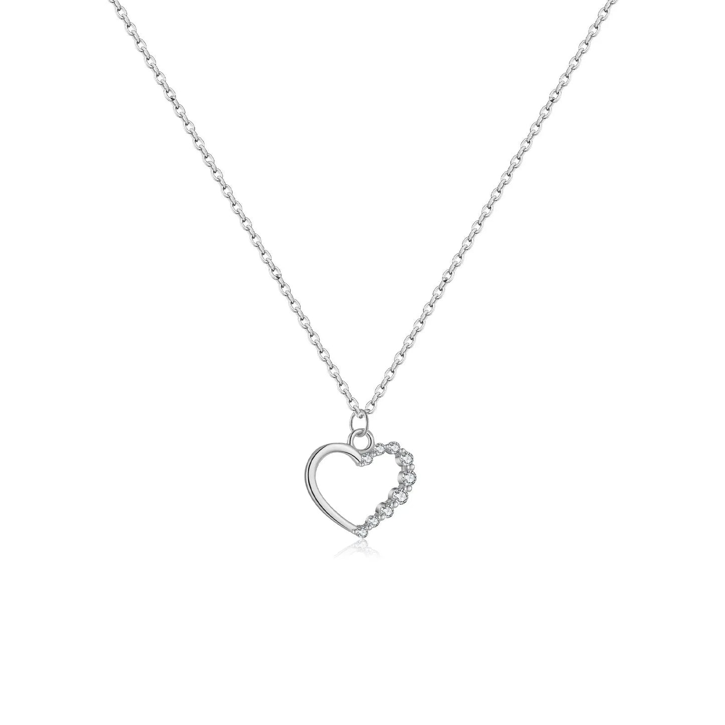 S925 sterling silver hollow heart necklace on a regular chain, available in gold or platinum plating.