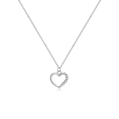 S925 sterling silver hollow heart necklace on a regular chain, available in gold or platinum plating.