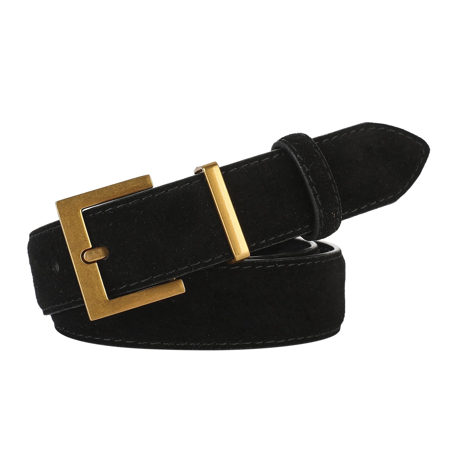 Ladies genuine leather pin buckle belt with quadrilateral alloy buckle in black, caramel, dark brown or light brown