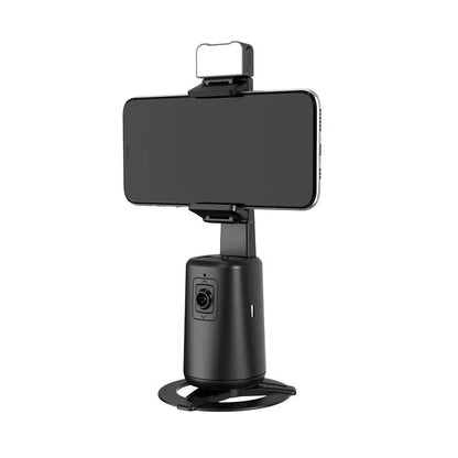 Black desktop smartphone bracket with face tracking camera rotation and LED lighting remote control