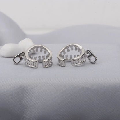 Copper geometric ear clip with zipper design and bone clip fastening