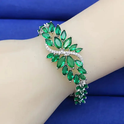 Copper bracelet with gold electroplating and micro-inlaid zircon stones in ice flower design