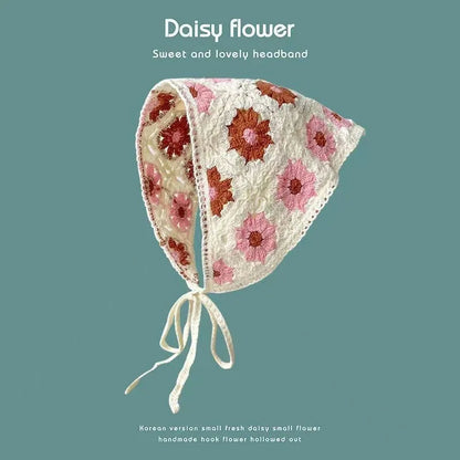 French retro triangle shawl in floral pattern, 100% cotton, 120cm sides for headscarf or neck wrap