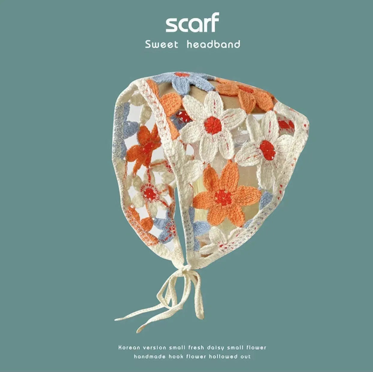 French retro triangle shawl in floral pattern, 100% cotton, 120cm sides for headscarf or neck wrap