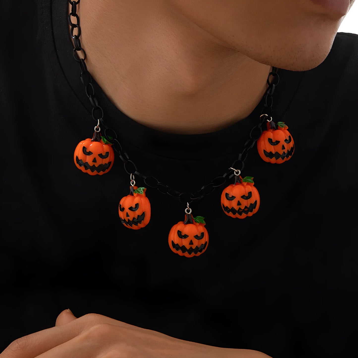 Halloween ghost pumpkin necklace with cartoon character acrylic pendant on regular chain, mixed colour 06705