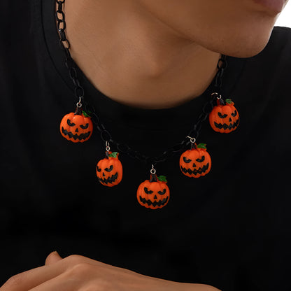 Halloween ghost pumpkin necklace with cartoon character acrylic pendant on regular chain, mixed colour 06705