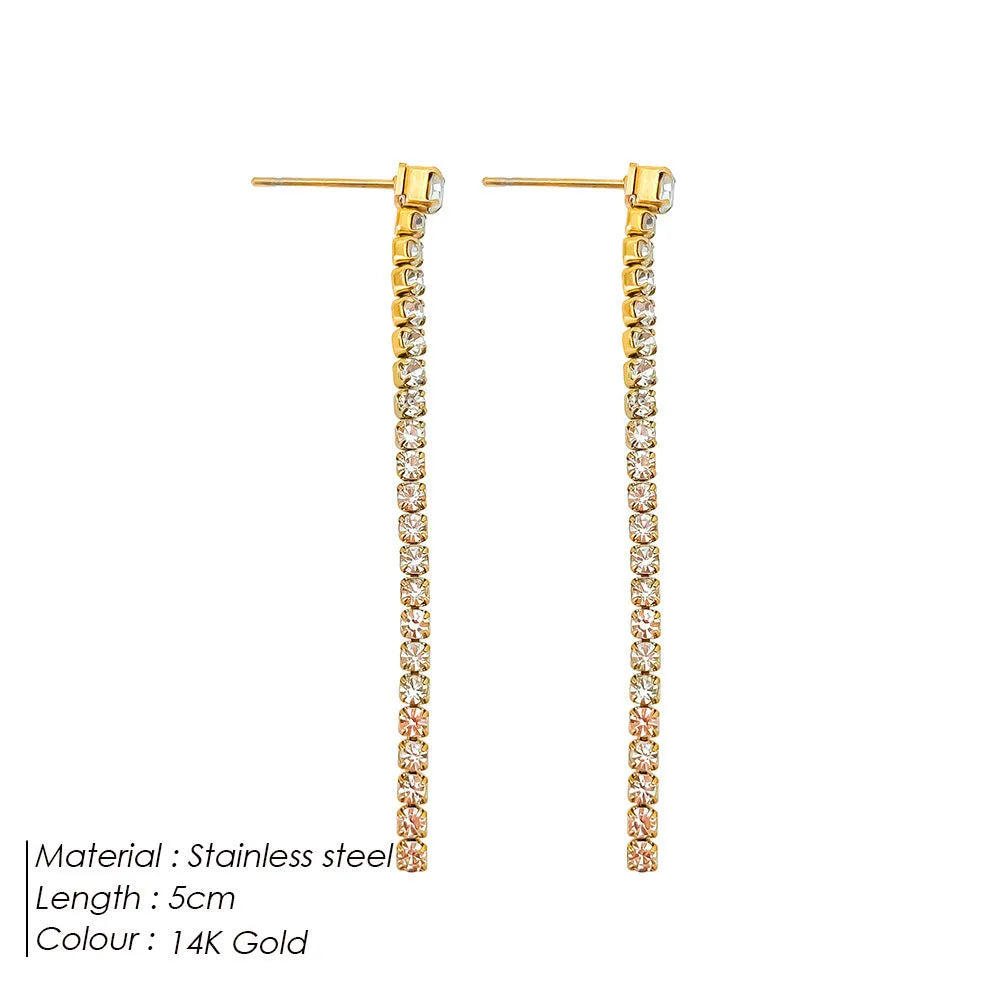 Women's simple geometric zircon earrings in stainless steel with gold or steel colour options
