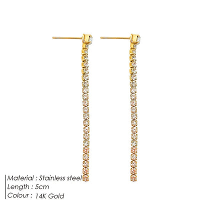 Women's simple geometric zircon earrings in stainless steel with gold or steel colour options