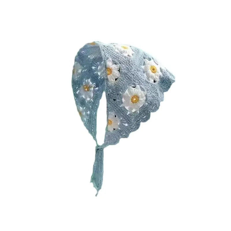 French retro triangle shawl in floral pattern, 100% cotton, 120cm sides for headscarf or neck wrap