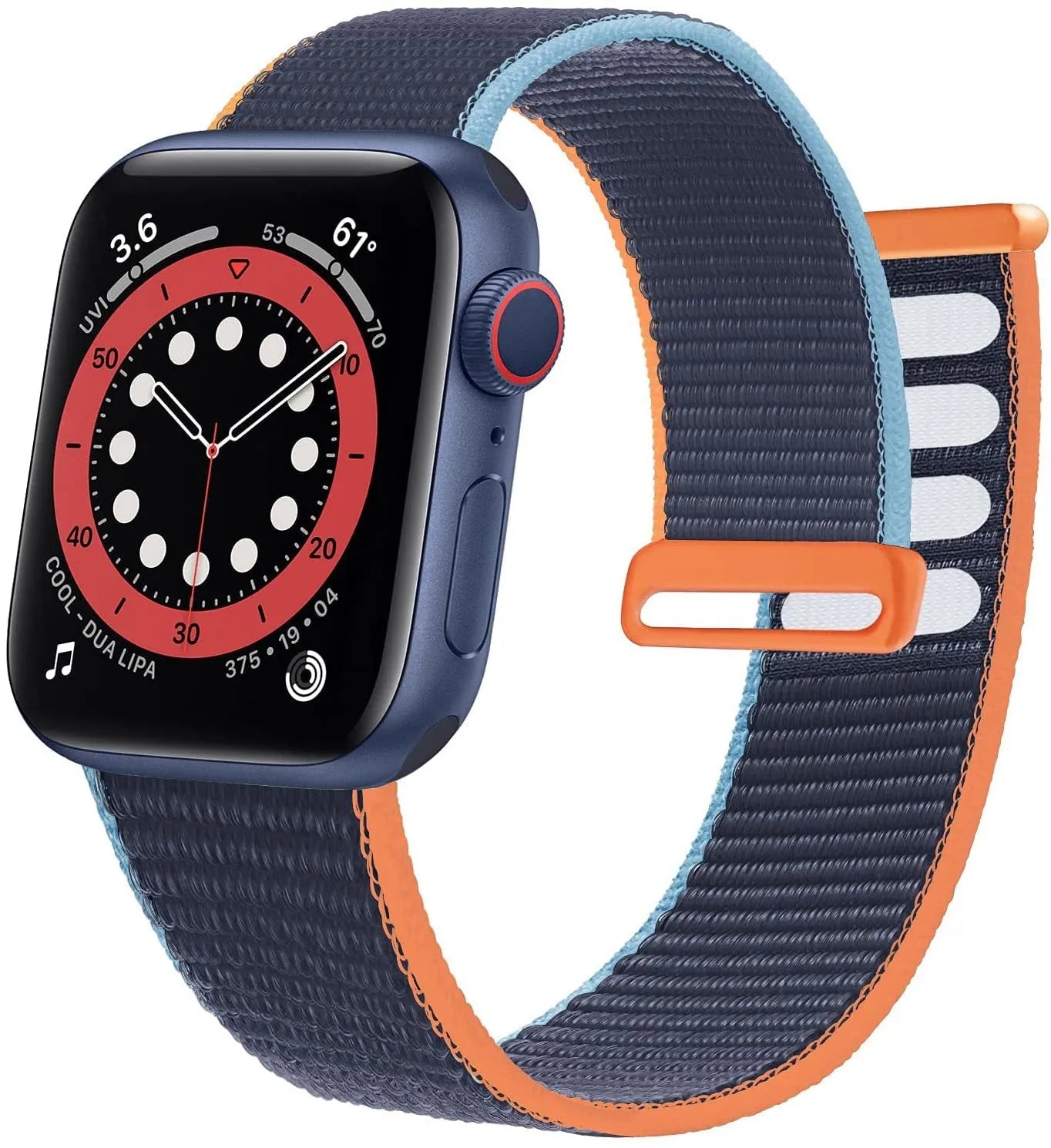 Woven nylon Apple Watch strap in multiple colour options on a watch case