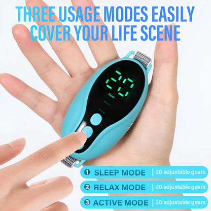 White portable sleep aid device showing dimensions of 80×40×20mm with USB charging port
