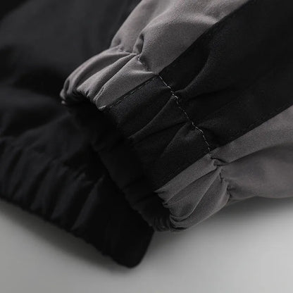 Men's black casual jacket with contrast stitching detail and side pockets for outdoor wear
