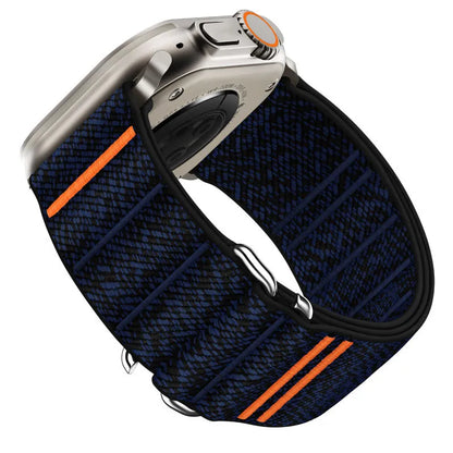 Nylon watch strap with stainless steel buckle for Apple Watch, shown in Army Green colour.