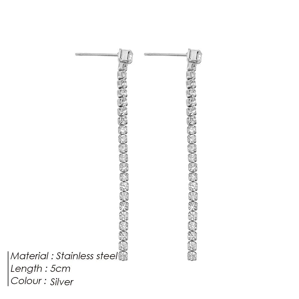 Women's simple geometric zircon earrings in stainless steel with gold or steel colour options