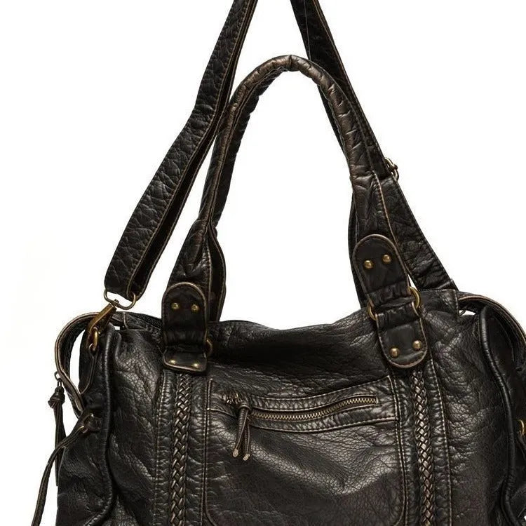 Women's retro messenger bag in soft PU with weaving decoration and single shoulder strap