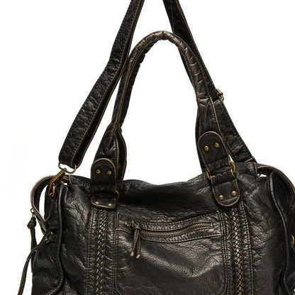 Women's retro messenger bag in soft PU with weaving decoration and single shoulder strap