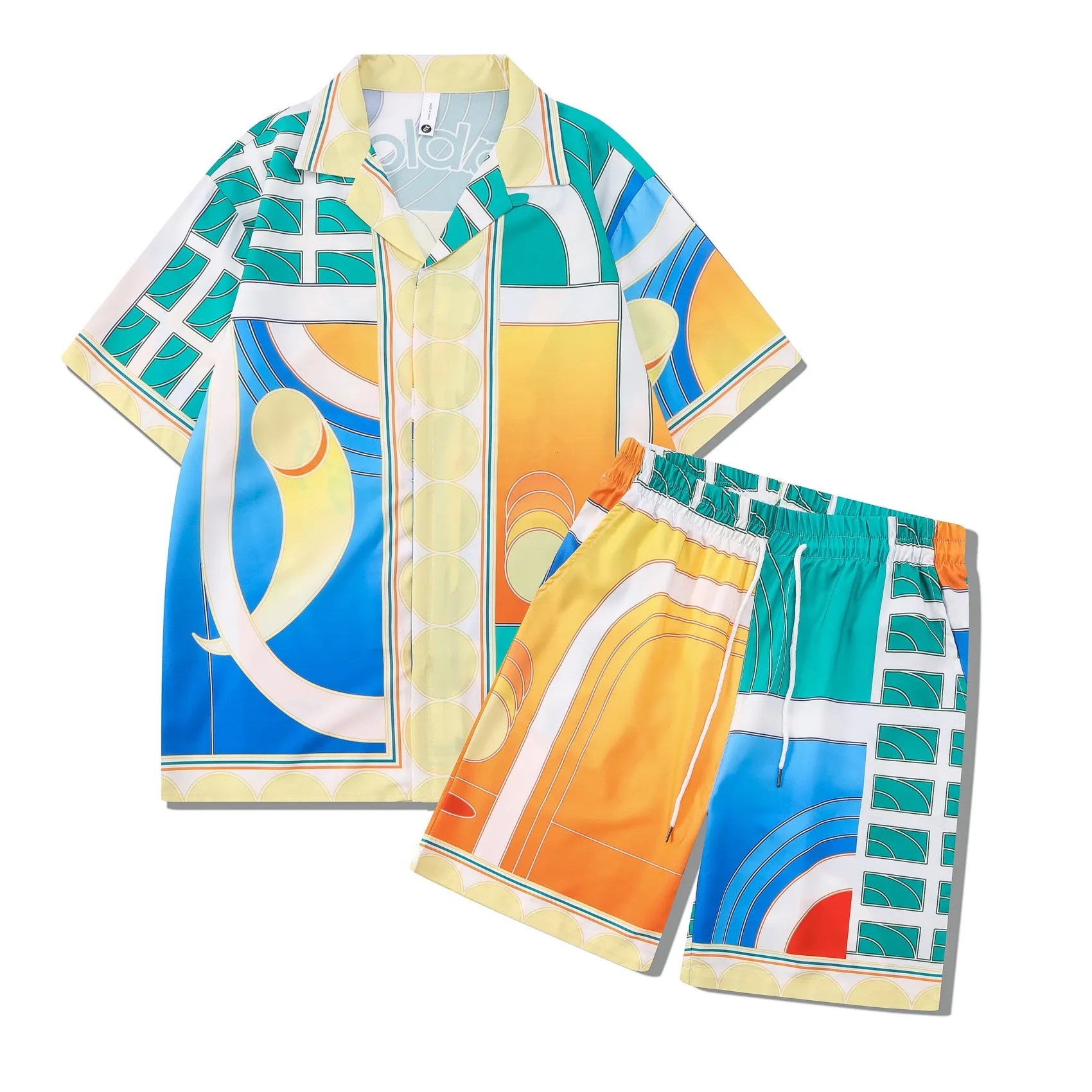 Plaid pattern beach outfit set with short sleeve shirt and trousers for teenagers