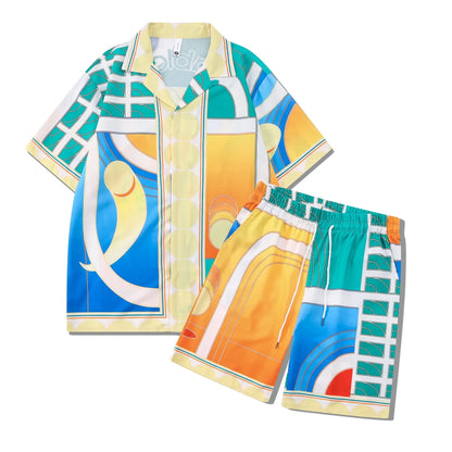 Plaid pattern beach outfit set with short sleeve shirt and trousers for teenagers