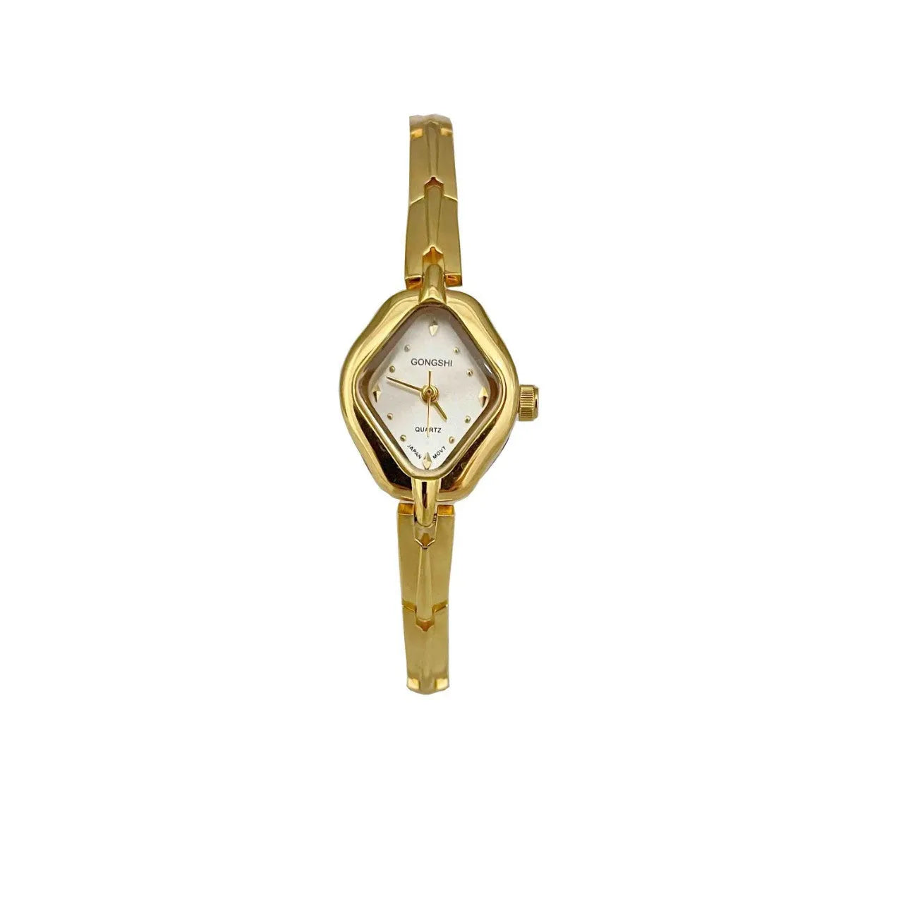 Gold or silver ladies bracelet watch with 18mm dial, mineral glass face, and chain strap