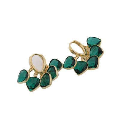 Korean style green heart pendant ear clip earrings for women with copper alloy construction