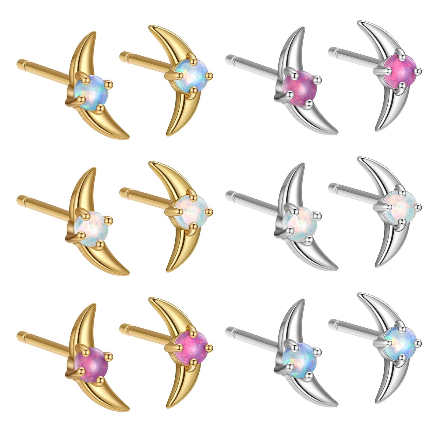 Women's geometric sterling silver earrings with electroplated gold finish and blue crystal stones