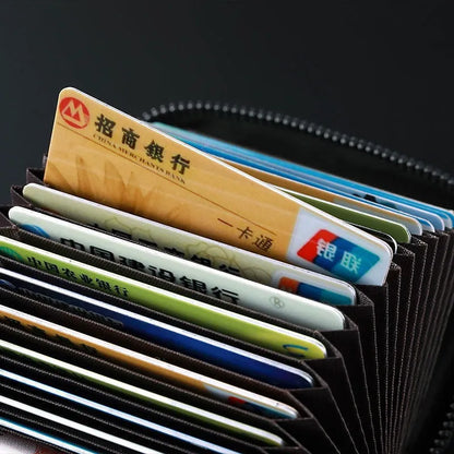 Men's suede-effect PU leather card holder with anti-degaussing protection showing card slots