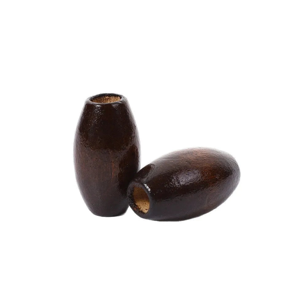 Dark coffee coloured oval wooden bead with M-shaped profile and baked varnish finish