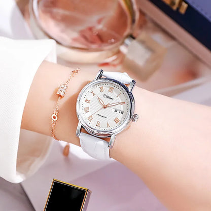 Women's mechanical automatic watch with 12mm thickness showing steel belt and leather strap options