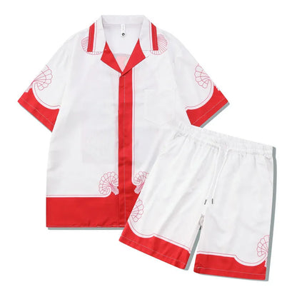 Plaid pattern beach outfit set with short sleeve shirt and trousers for teenagers