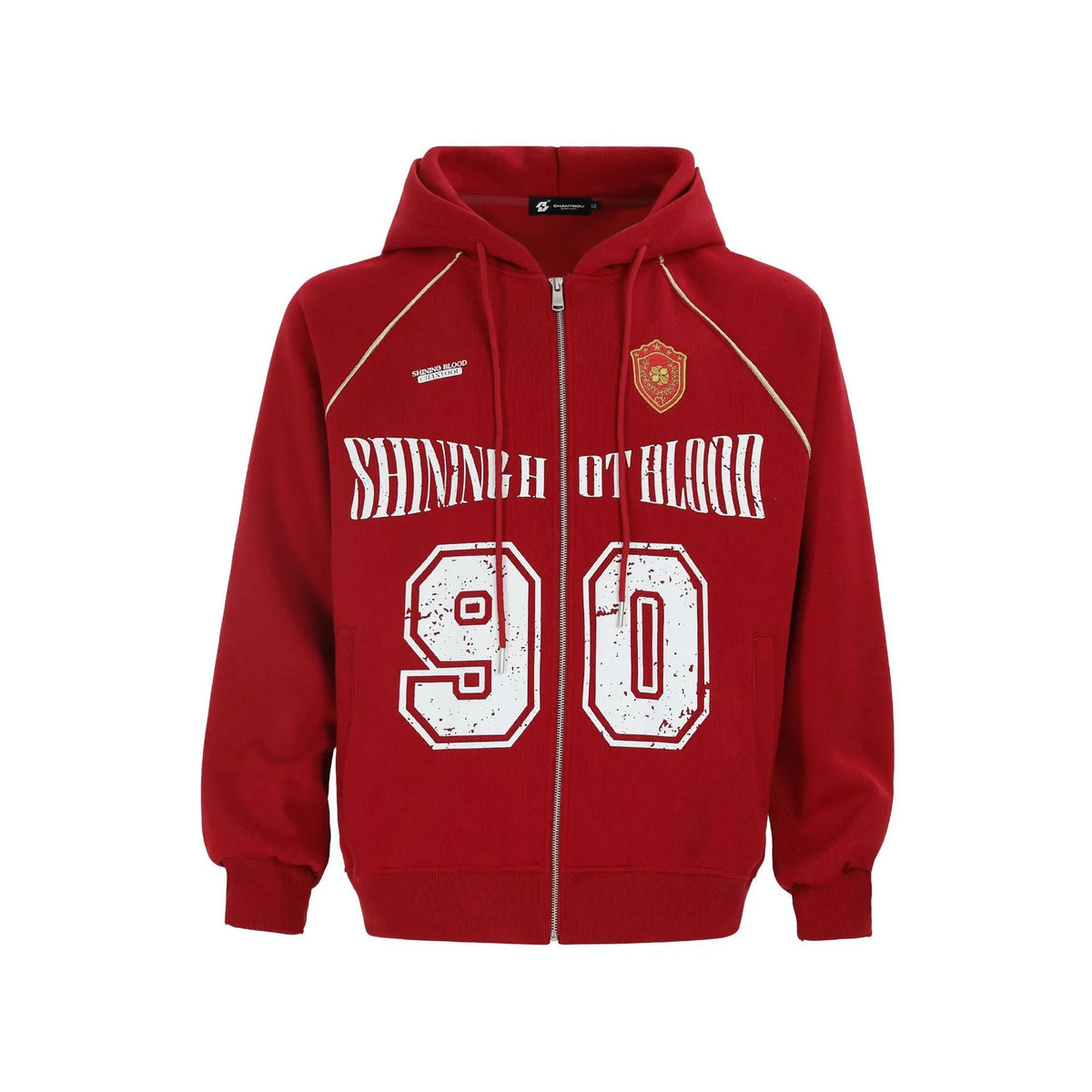 Women's loose hooded cardigan jacket with retro letter embroidery in cotton blend fabric