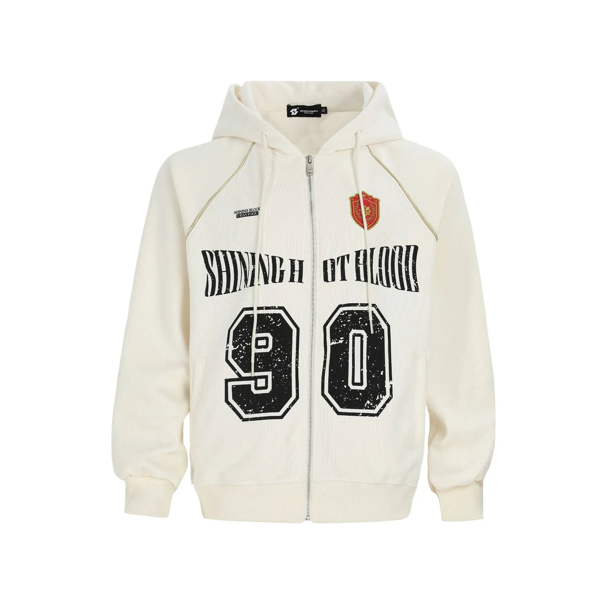 Women's loose hooded cardigan jacket with retro letter embroidery in cotton blend fabric