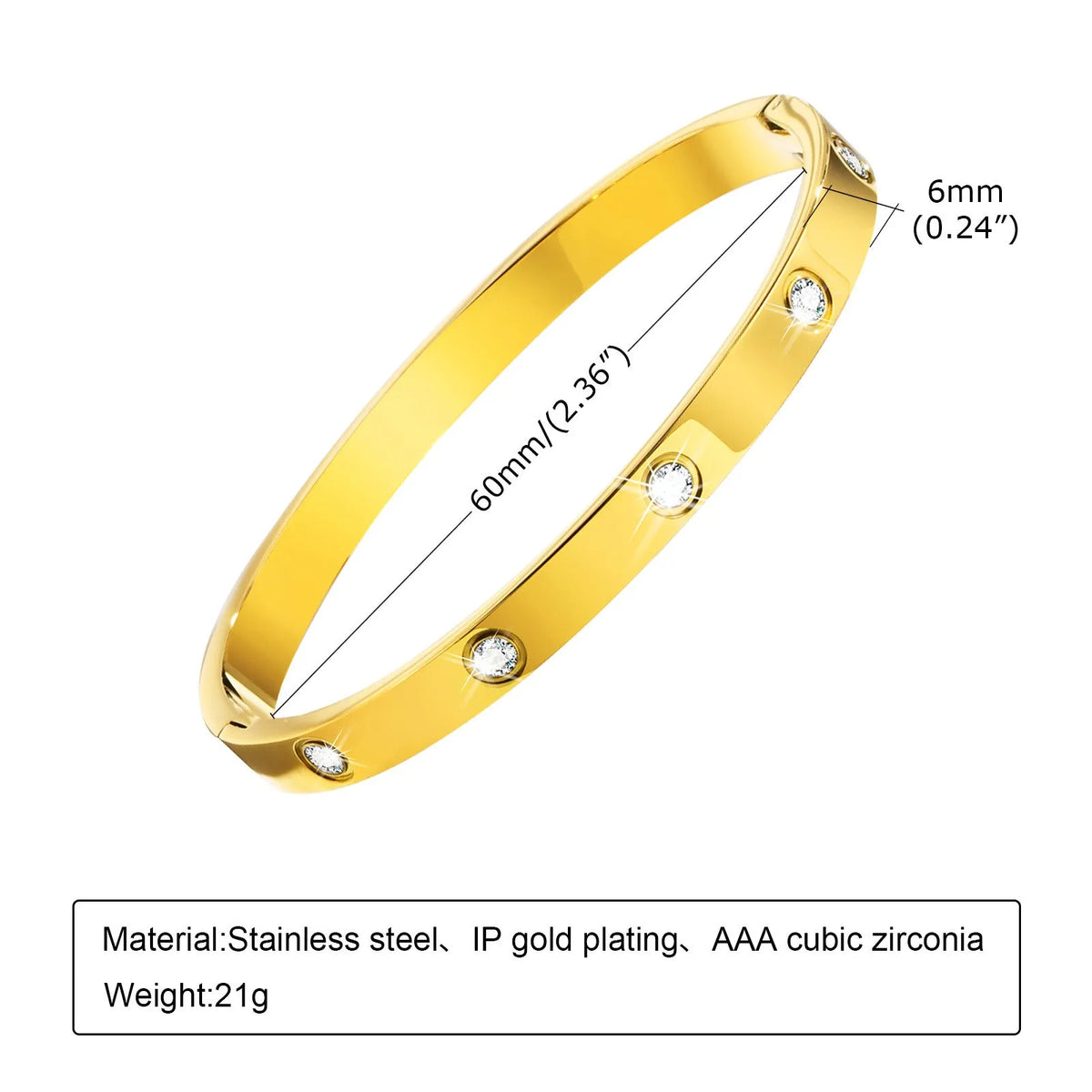 Stainless steel glossy bracelet with drill detail, available in 6mm and 3.9mm widths and multiple colour codes