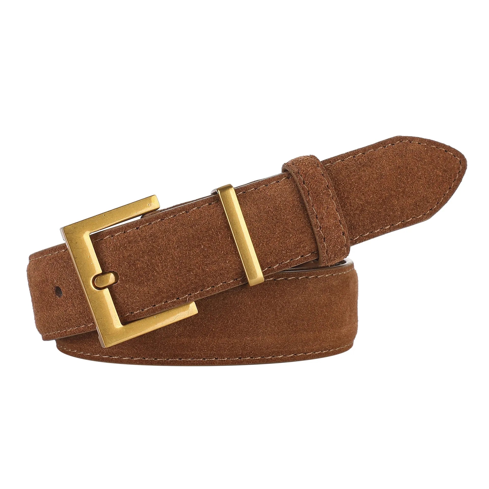 Ladies genuine leather pin buckle belt with quadrilateral alloy buckle in black, caramel, dark brown or light brown