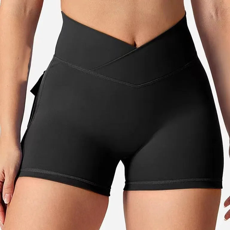 Women's workout shorts made from nylon chemical fibre blend fabric with a tight hip-fitting design for fitness, running, yoga, and cycling in summer, spring, and autumn available in sizes S, M, L, XL.
