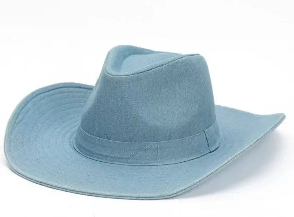 Brown leather velvet Western cowboy hat with curved brim and conical crown