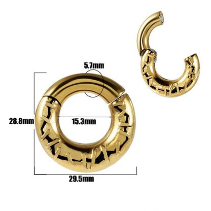 Stainless steel totem pattern earrings in electroplated finishes, showing one of fifteen style variations.