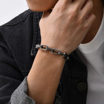 Titanium steel men's bracelet with square chain design in steel colour finish