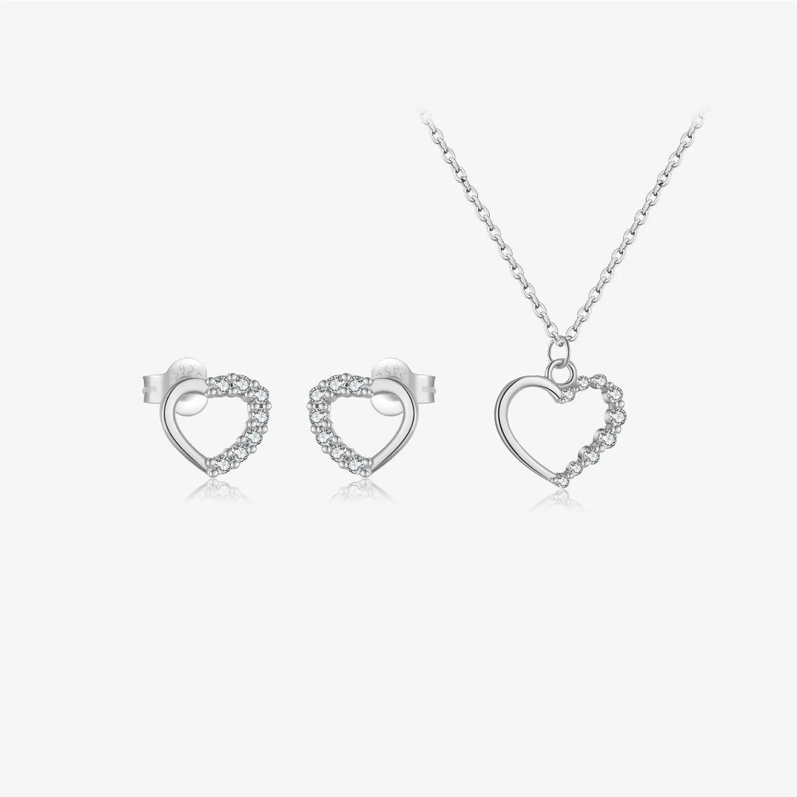 S925 sterling silver hollow heart necklace on a regular chain, available in gold or platinum plating.