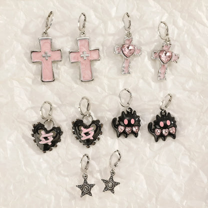 Women's geometric cross crystal drop earrings in alloy with five colour variant options