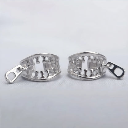 Copper geometric ear clip with zipper design and bone clip fastening