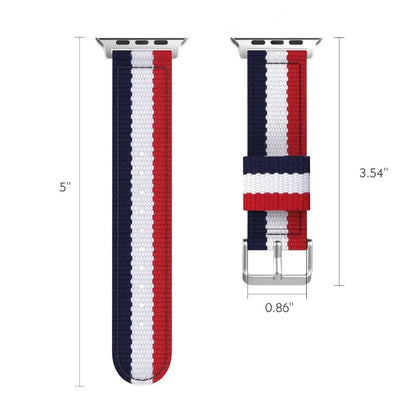 Split nylon watchband for Apple Watch in 38-49mm sizes with rainbow and striped colour options