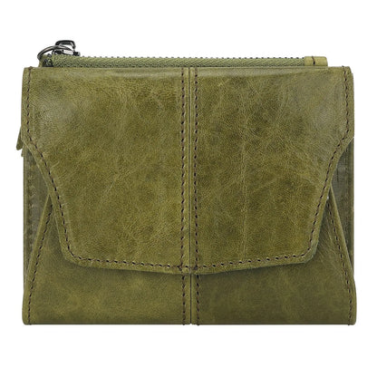 Men's brown genuine leather coin purse with a metal lock and decorative stitching in a retro style.