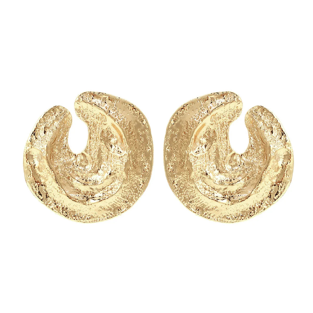 Geometric women's earrings with irregular pleating and concave-convex texture in gold colour