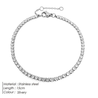Single row round zircon tennis bracelet in stainless steel with rhinestone, 18K gold or steel colour